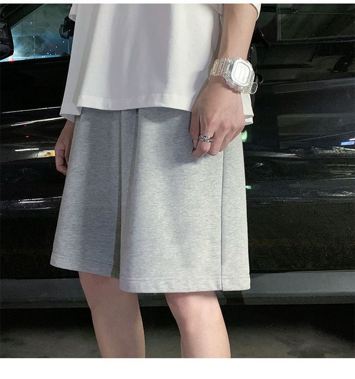Sinlarity - Mid Rise Plain Sweat Shorts