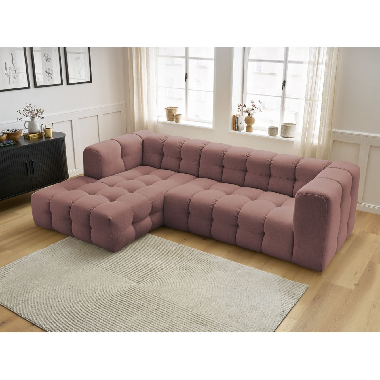 Bobochic Canapé d'angle gauche cloud rose - 288x184x75 cm