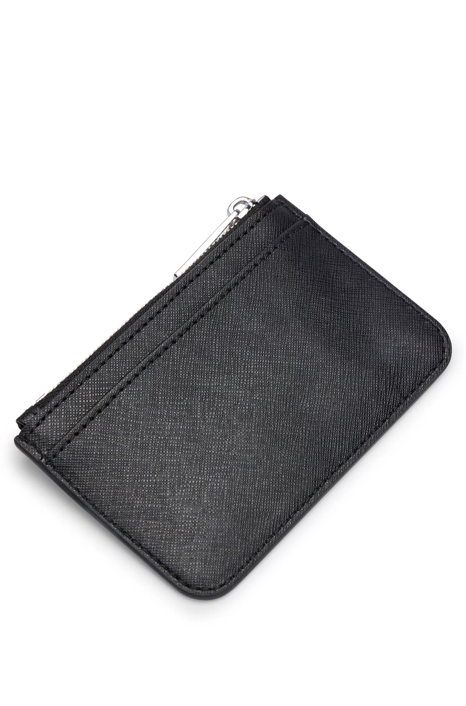 Porta-cartões BOSS preto estruturado com bolso para moedas com zíper