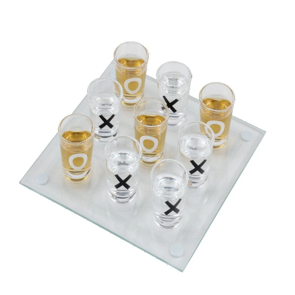 Jeu de morpion à boire avec shooters et plateau en verre 20x20cm