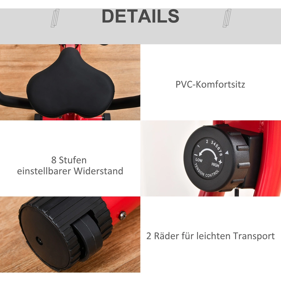 HOMCOM Heimtrainer mit 8 Stufen rot, schwarz