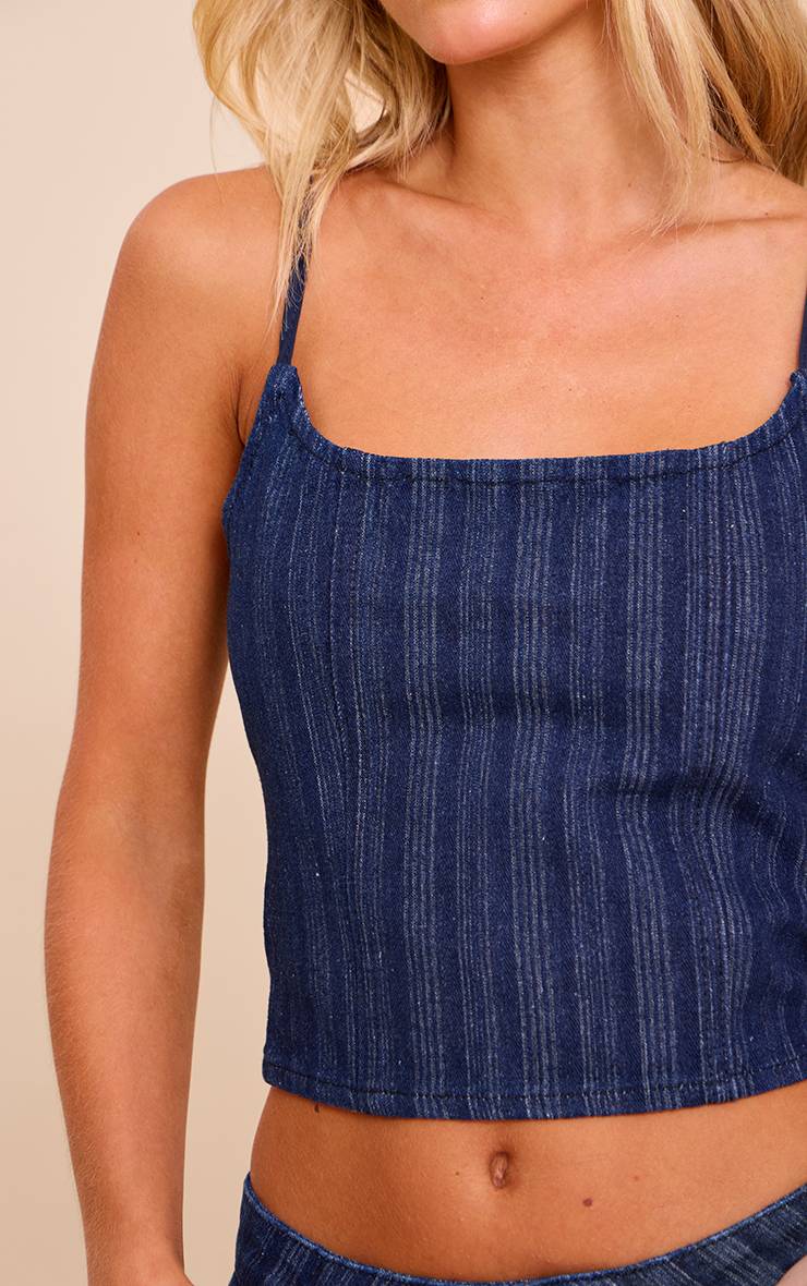Bleu Indigo Top Ajusté À Bretelles En Denim À Fines Rayures Petite