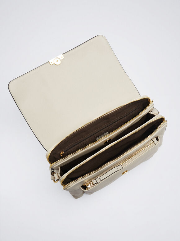 Bolsa de ombro com vários bolsos - Branco-creme