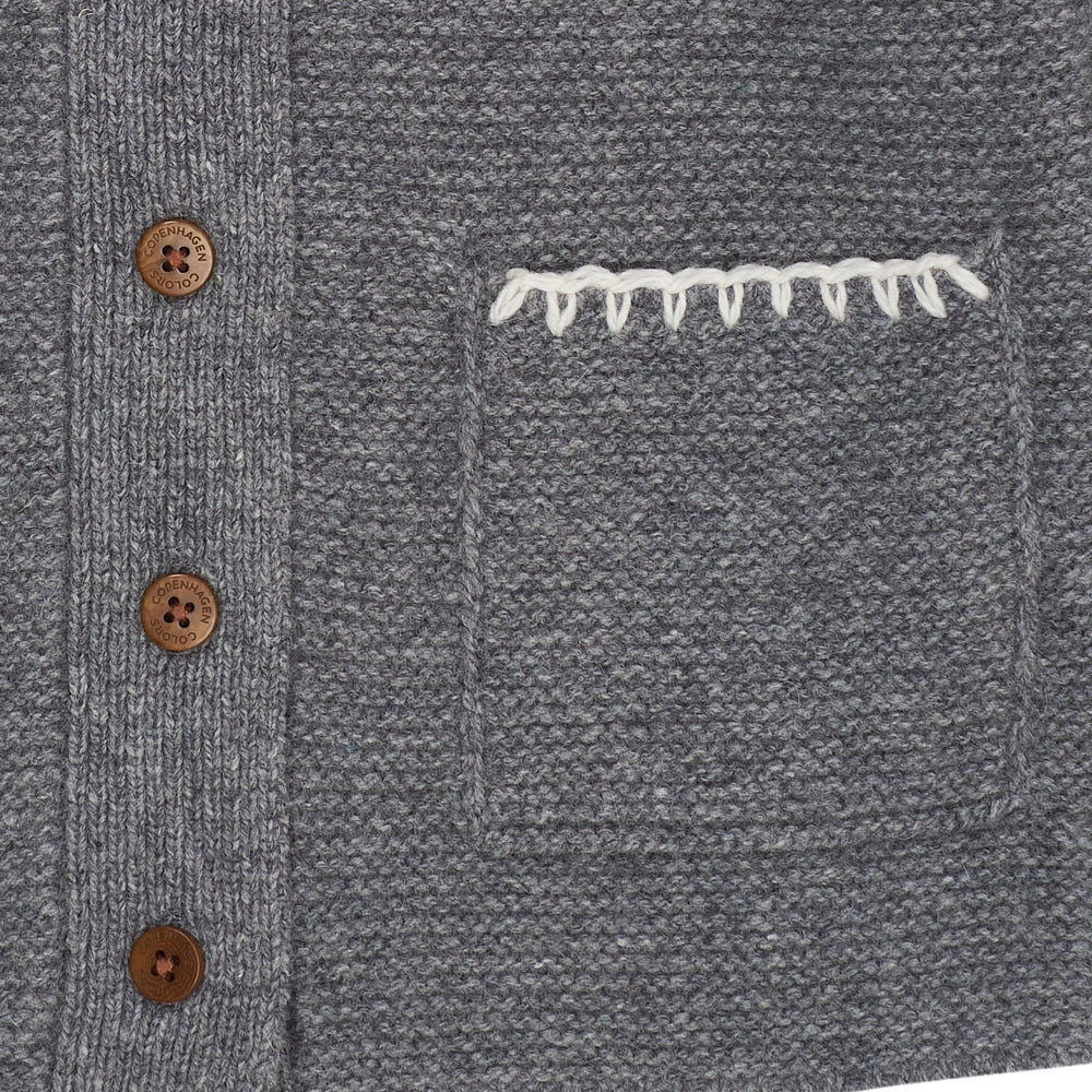 Køb COPENHAGEN COLORS Dk Grey/Cream Comb. Lambswool Cardigan W. Krave
