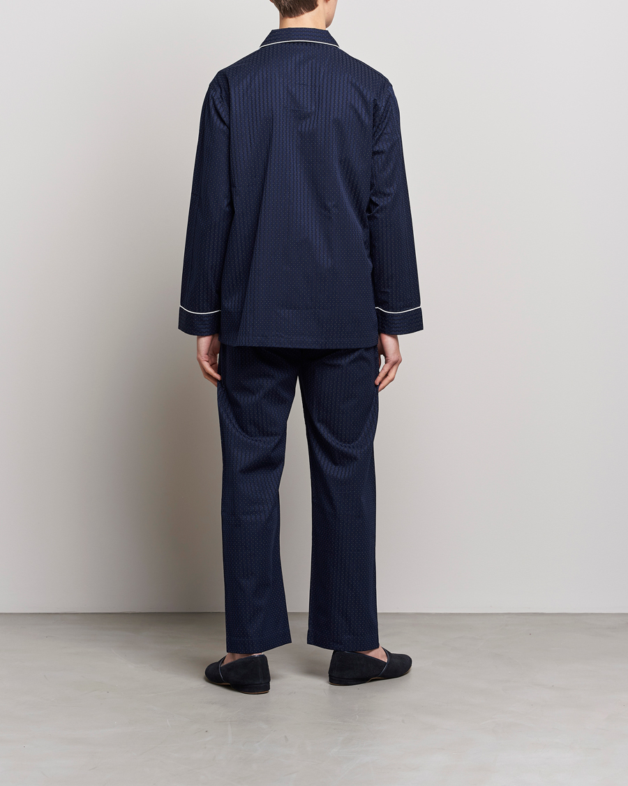 Derek Rose Royal Piped Cotton Pyjama Set Navy