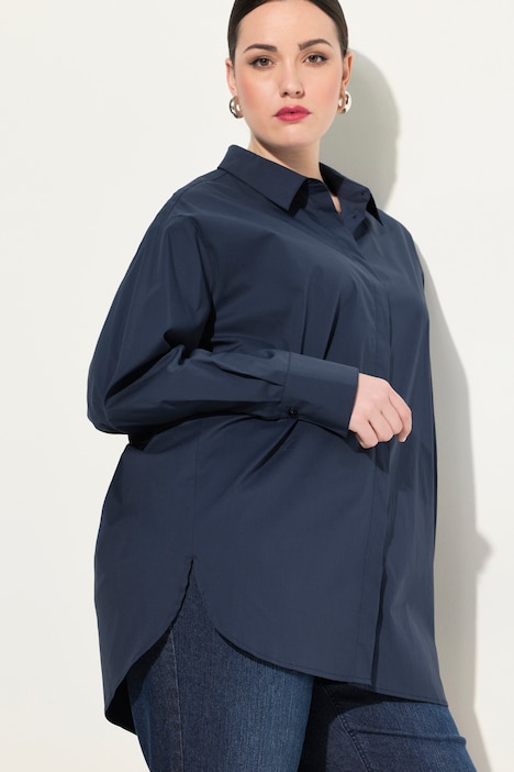 Hemdbluse, Perlmuttknöpfe, Oversized, Hemdkragen, Langarm
