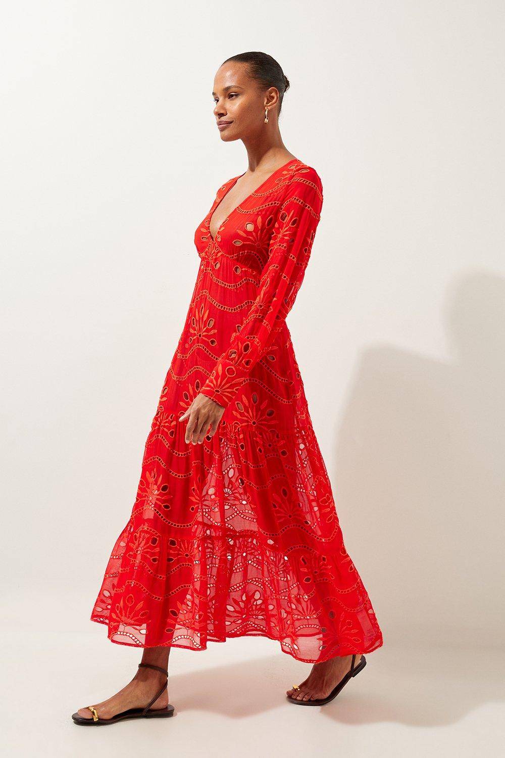 KarenMillen Robe maxi de plage en viscose géorgette à travaux découpés