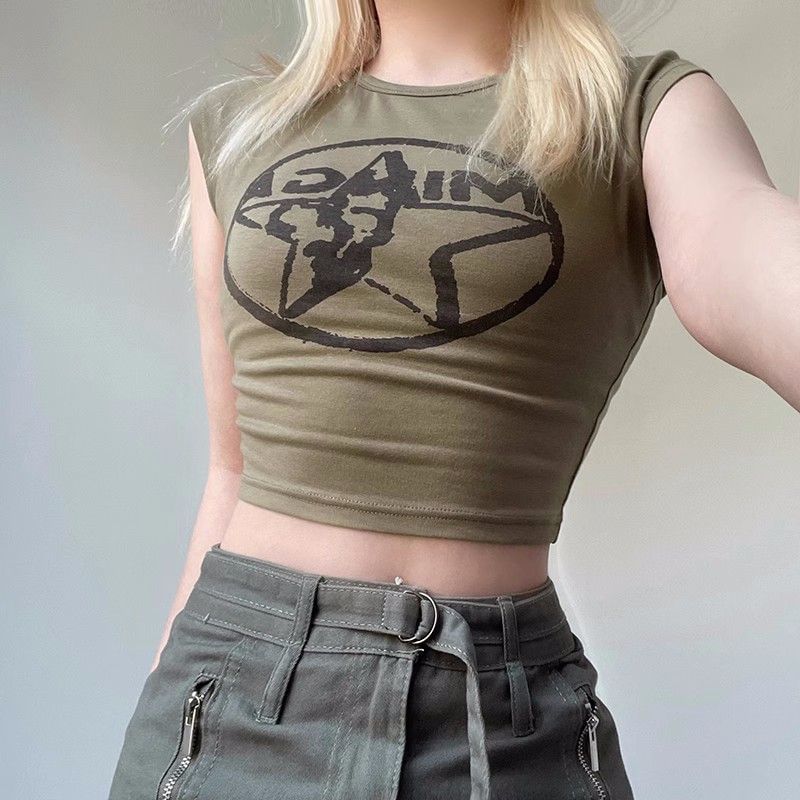 Selianne - Mouwloze crop top met ronde hals en sterrenprint