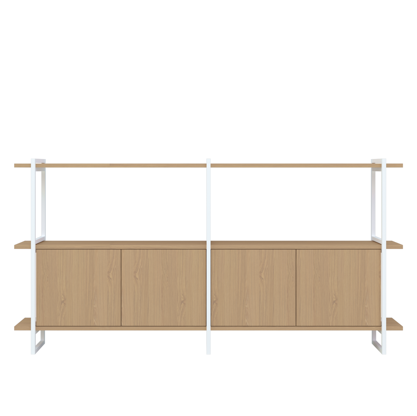 Modular Cabinet MC-3L Wandkast Hardwax Olie 3041, 3 x plank Medium,  2 x Closed Oak Cabinets, Wit Frame