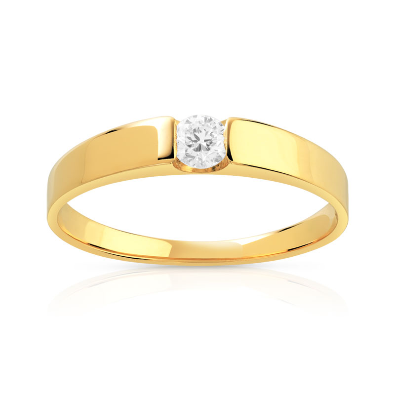 Bague solitaire or 750 jaune diamant 15/100e de ca