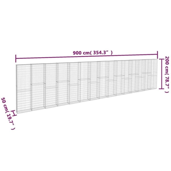 vidaXL Gabion med topp- og bunndekke galvanisert stål 900x50x200 cm