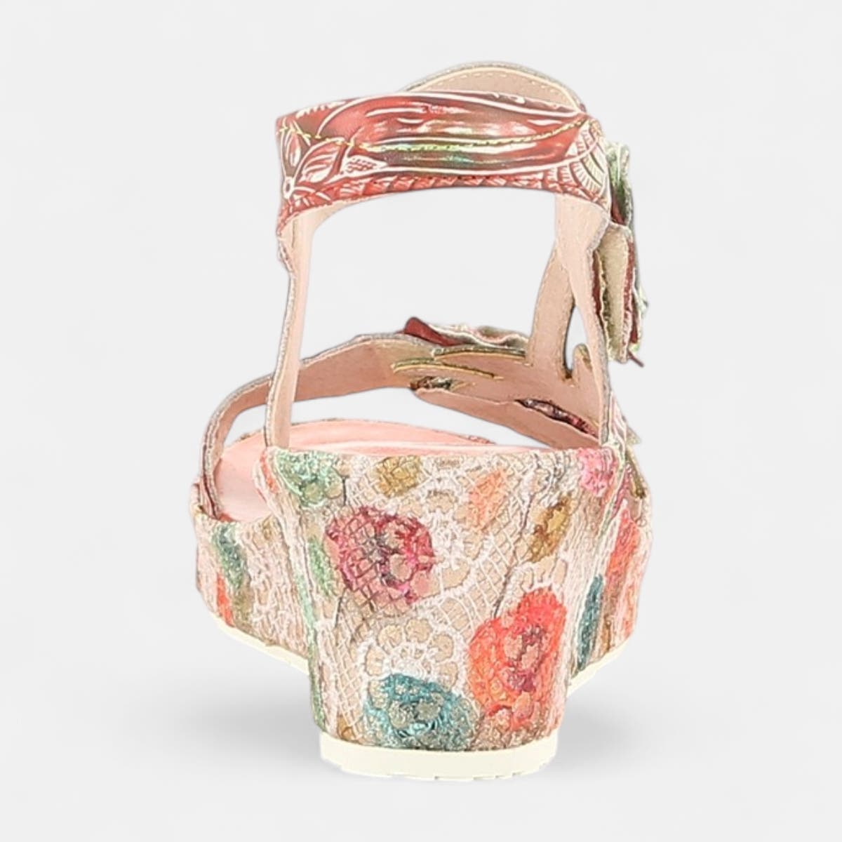 Sandales à talon compensé Femme en cuir rouge