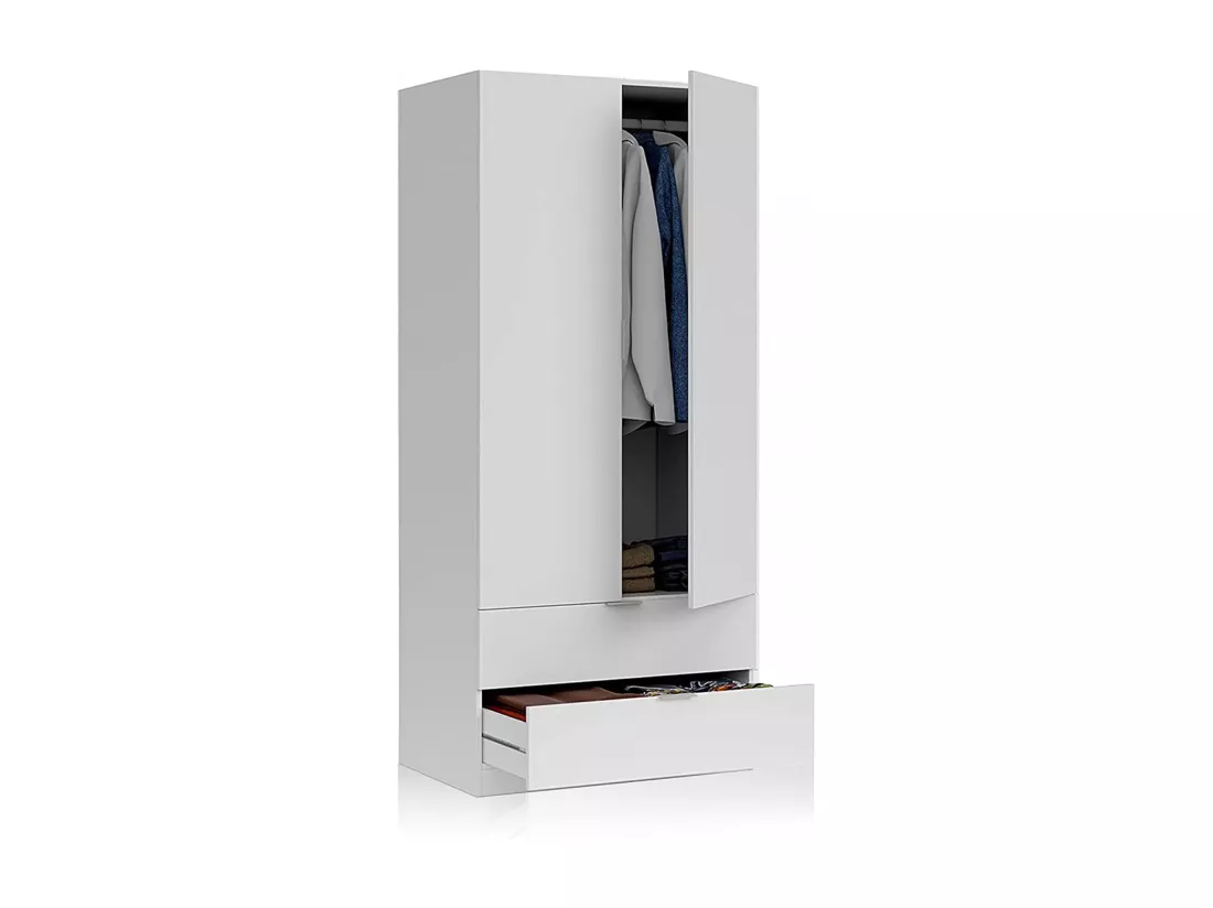 Armoire avec 2 tiroirs et 2 portes coloris Blanc en mélamine - Dim: 180 x 81 x 52 cm.