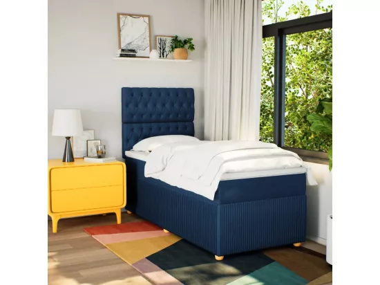 Sommier à lattes de lit avec matelas Bleu 90x190 cm Tissu
