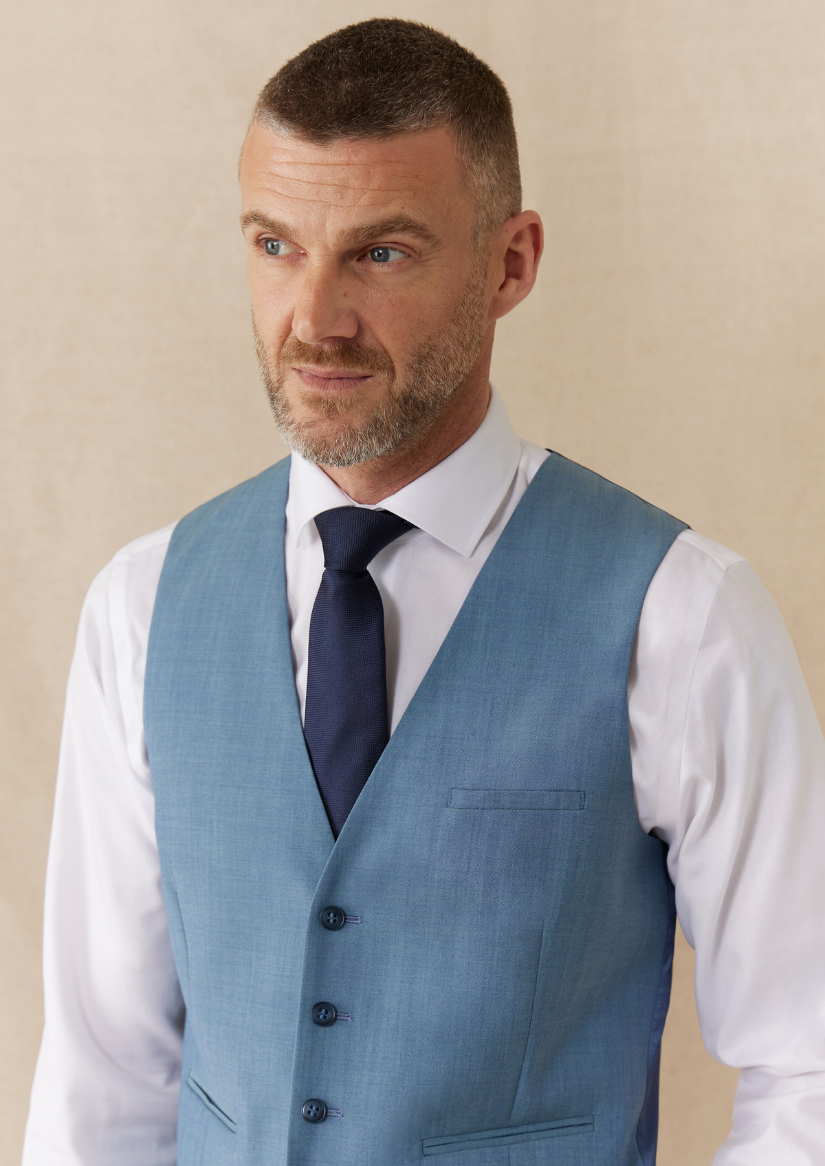 Gilet de costume en laine unie bleu céruléen