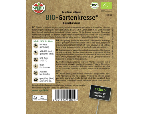 Tuinkers, tuinkers, Sperli biologische kruidenzaden