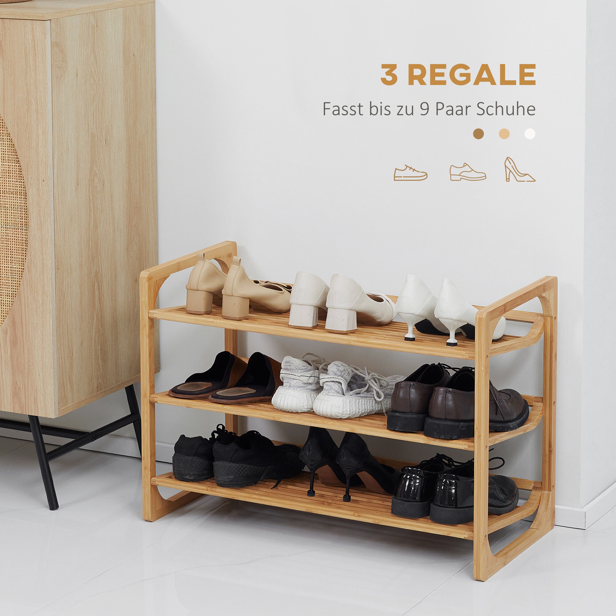 HOMCOM Schuhregal mit Griff natur 76L x 33B x 51H cm