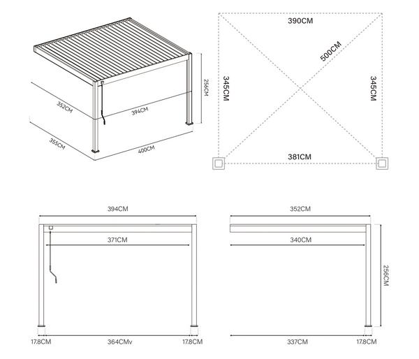 Weide Deluxe Wandpergola 3,6x4 Voll-Alu, ca.