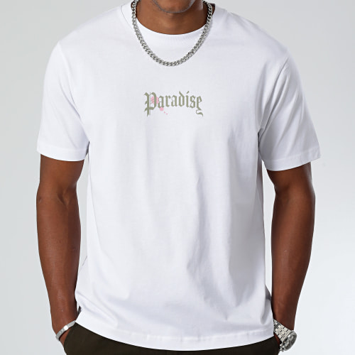 Tee Shirt Oversize Large Paradise Roses Clothing Blanc