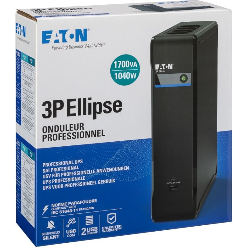 Eaton 3P Ellipse 1700 alimentation d'énergie non interruptible Veille 1,7 kVA 1040 W 8 sortie(s) CA