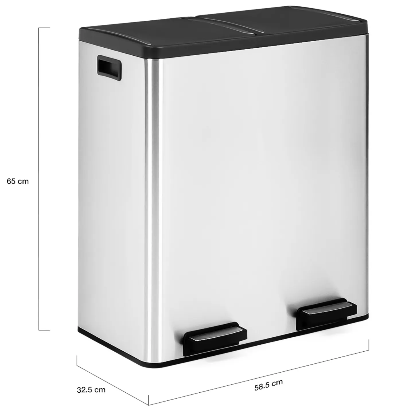 Poubelle de cuisine tri sélectif 2 x 30L métal argenté 2 seaux amovibles et pédales en métal