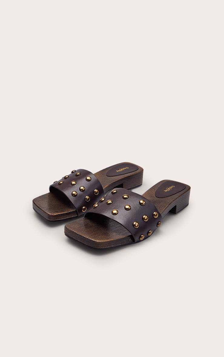 Chocolat Mules À Talons Bottier Avec Clous