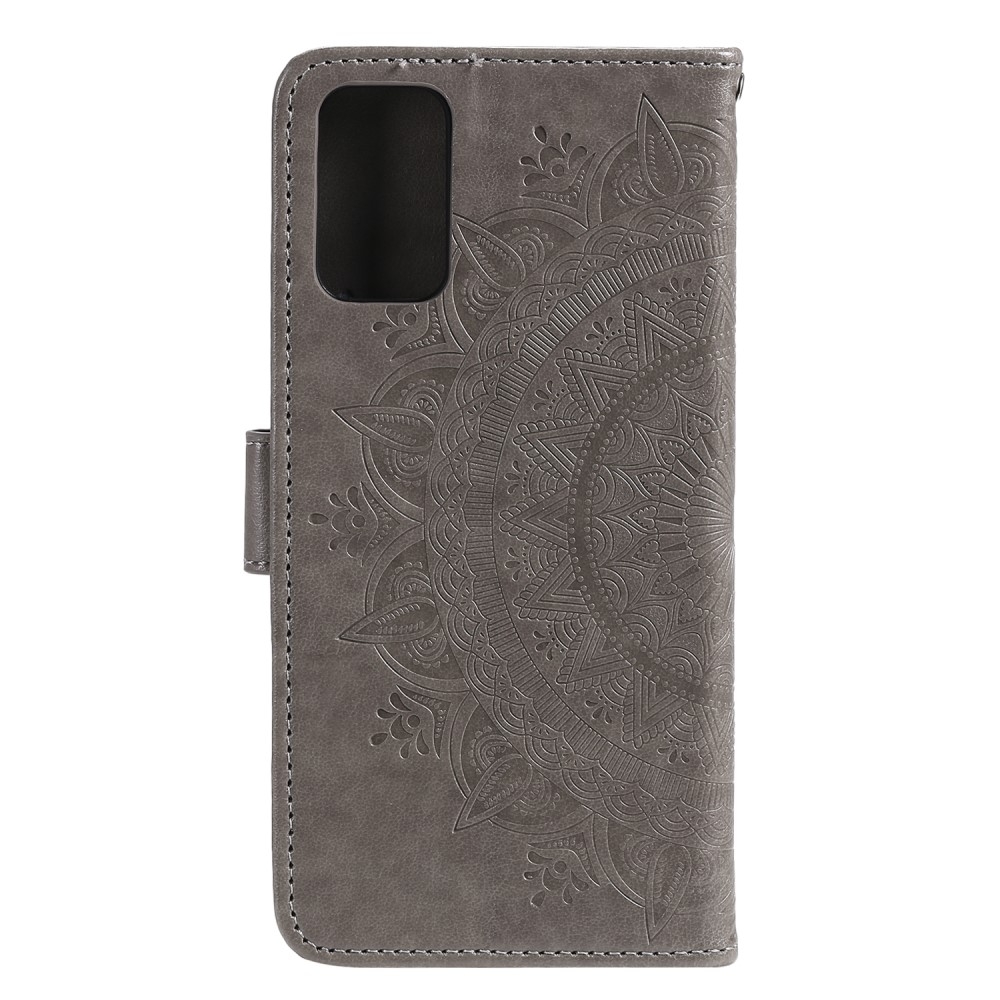 Samsung Galaxy S20 FE / S20 FE 5G Leder Tasche Wallet - Mandala Flowers Imprint - Grau