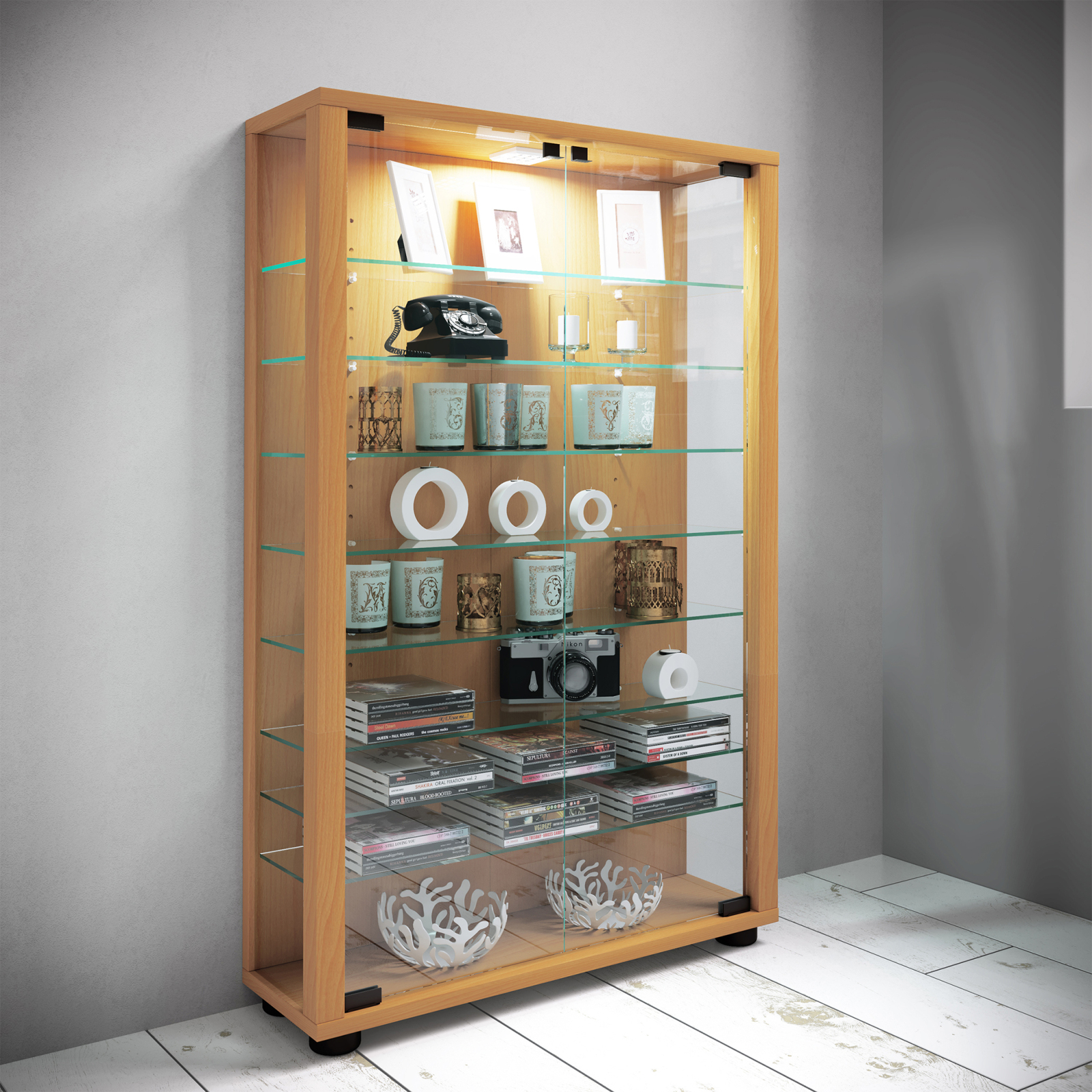 Vitrine LUMO MINI - Buche - ohne Beleuchtung