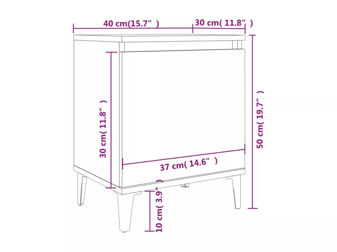 Tables de chevet avec pieds en métal 2 pièces Blanc 40x30x50 cm
