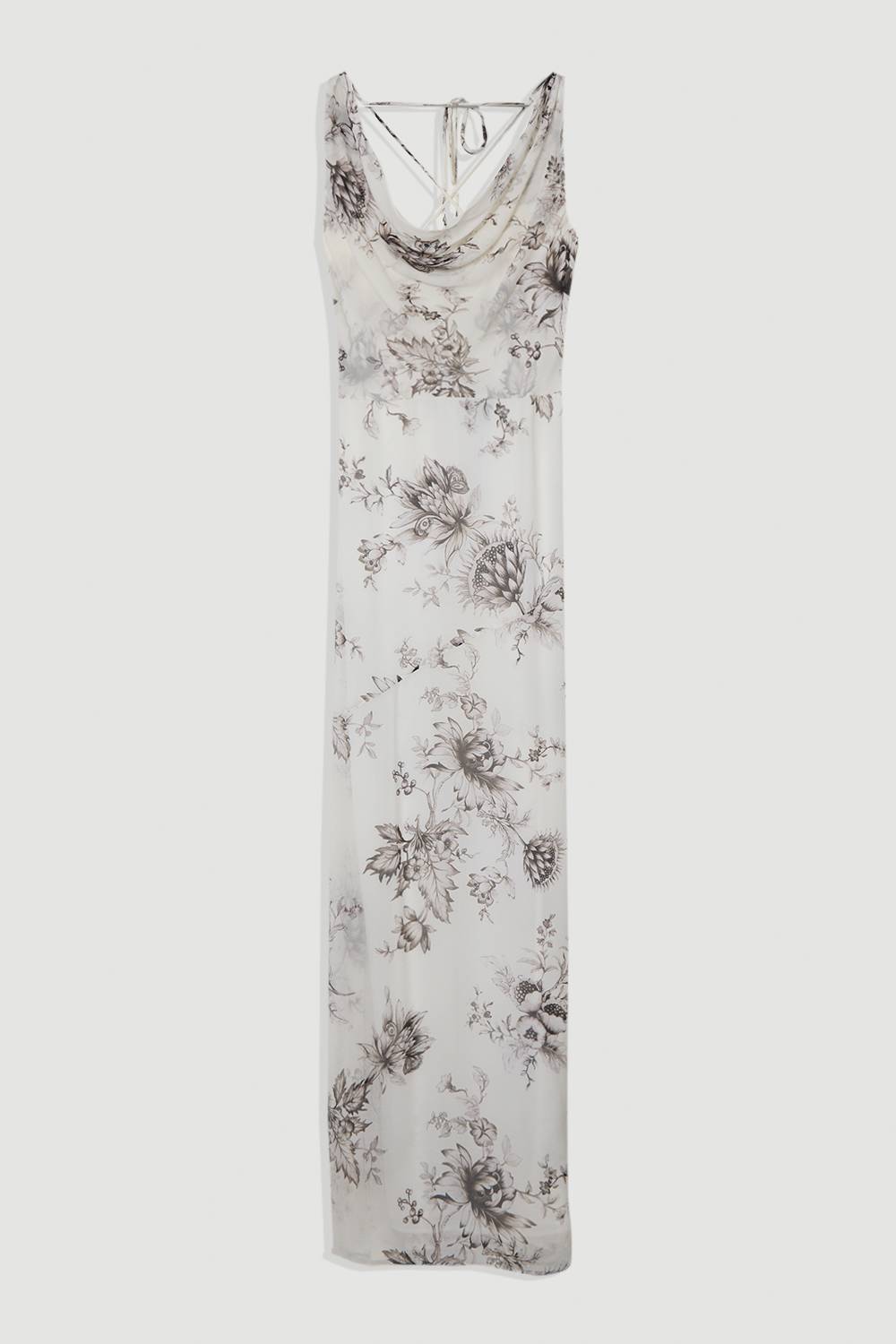 KarenMillen Robe en viscose georgette transparente à imprimé floral esquissé, décolleté en V profond, encolure halter, tissée.