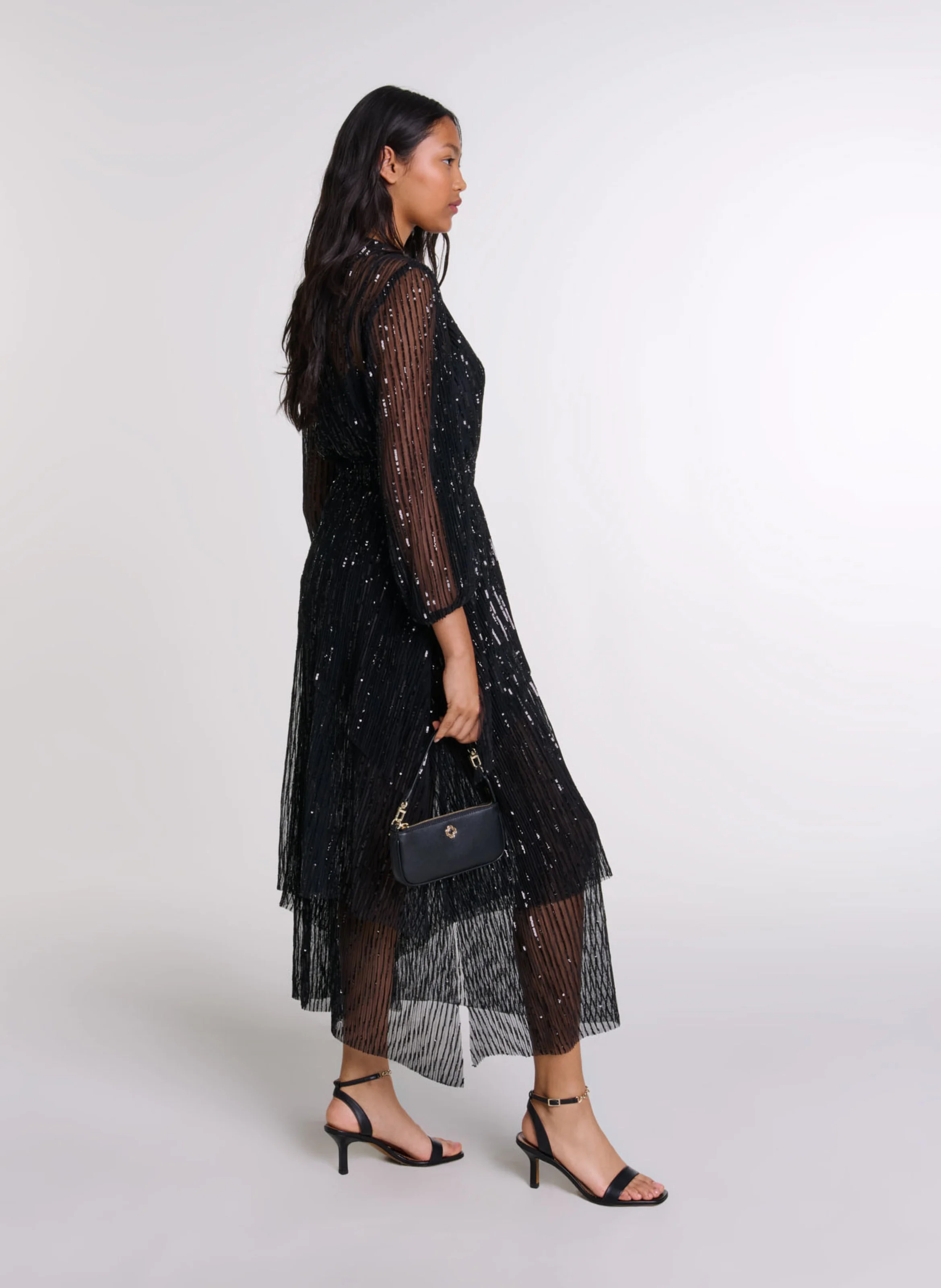 Robe longue cintrée col V | Noir