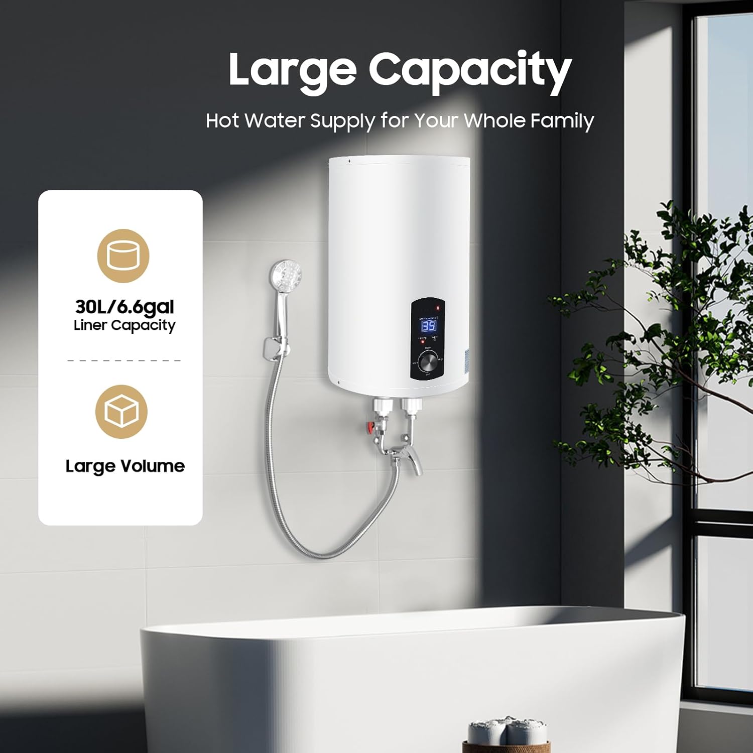 Warmwasserspeicher Boiler 50L/80L/100L/120L, Energiesparend 2000W Vertikaler Wandmontierter warmwasserboiler mit LED-Temperaturanzeigee für Badezimmer, Friseursalons Smart Boiler (50L)