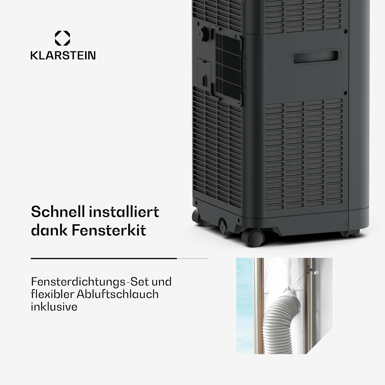 Klarstein Breeze Box 9K Klimaanlage – 9000 BTU, für Räume bis 32 m², Smart App & Sprachsteuerung, 3-in-1: Kühlen, Entfeuchten, Ventilator, Energieeffizienz A, mit Abluftschlauch & Fensterdichtungsset.