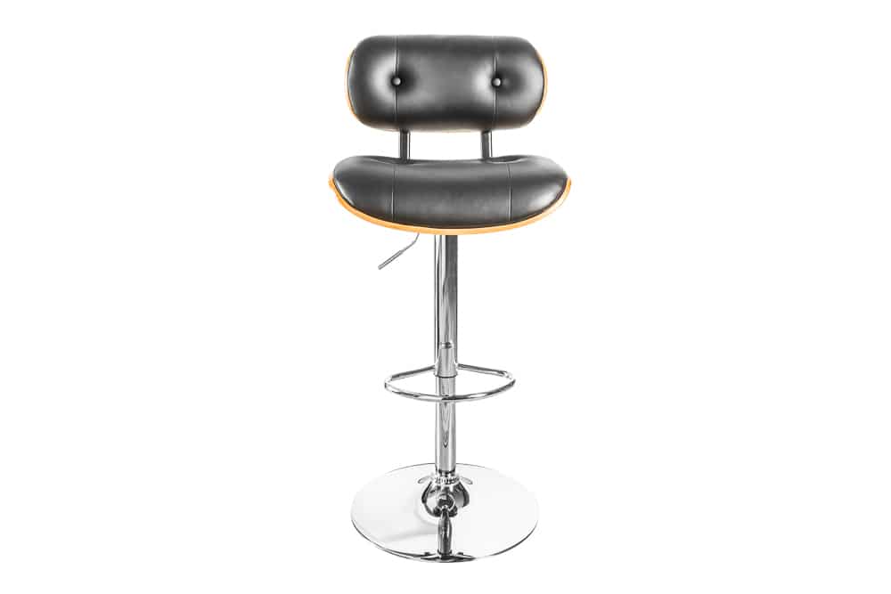 Retro Barhocker CLASSICO schwarz 115cm höhenverstellbar mit Lehne Walnussholz-Design