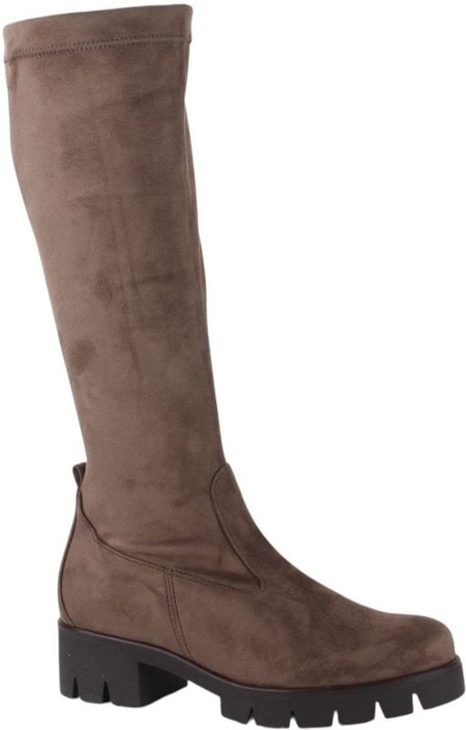 Knielaarzen - Taupe - Suèdeleer - Blokhak, Plateau