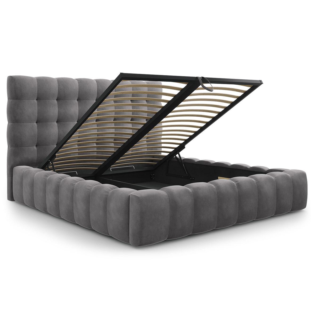 Cosmopolitan Design Lit avec coffre de rangement Bali Velours gris - 180x200 cm