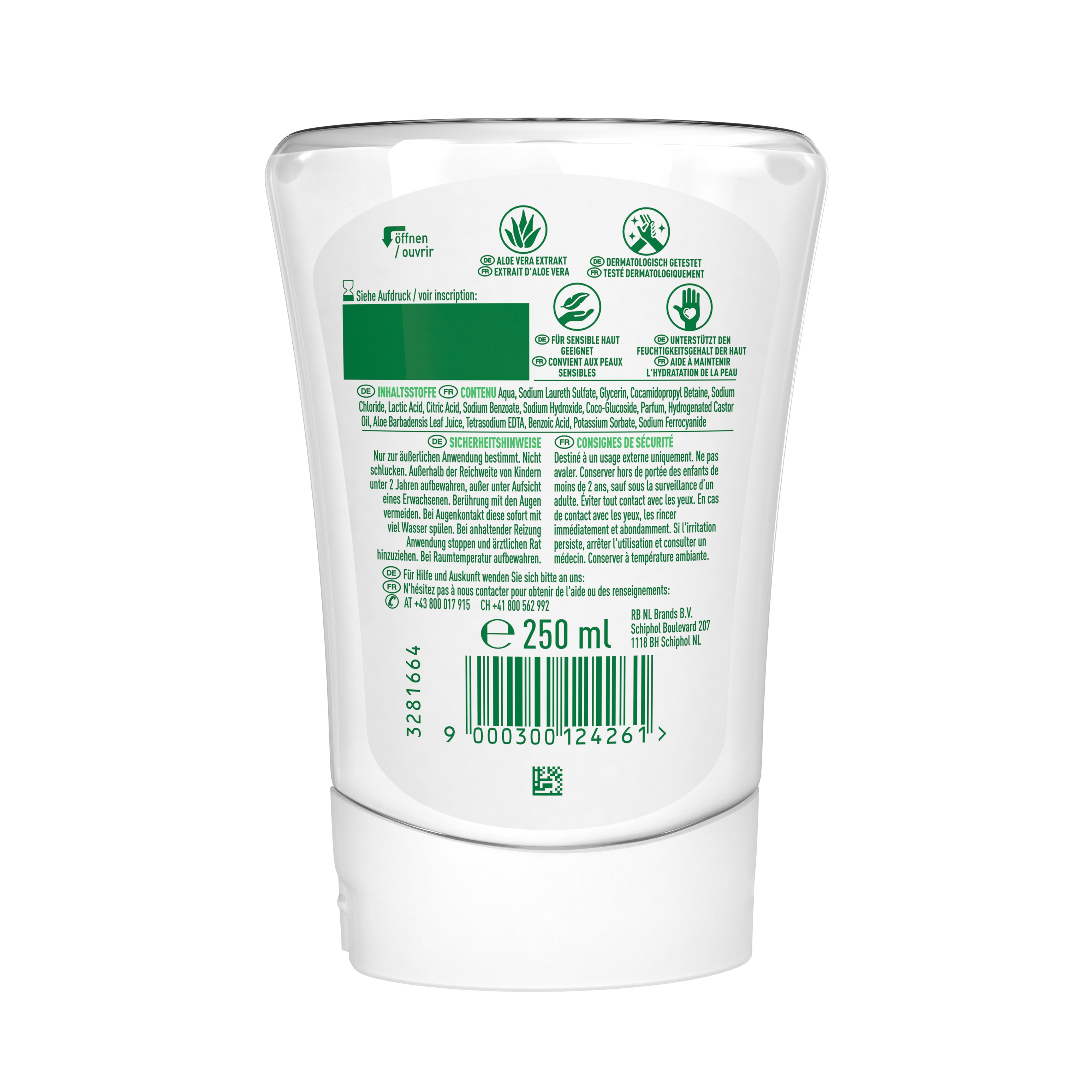 (250ml) Flüssigseife Hand Seife Nachfüller für No-Touch Seifenspender (3025730) - Aloe Vera
