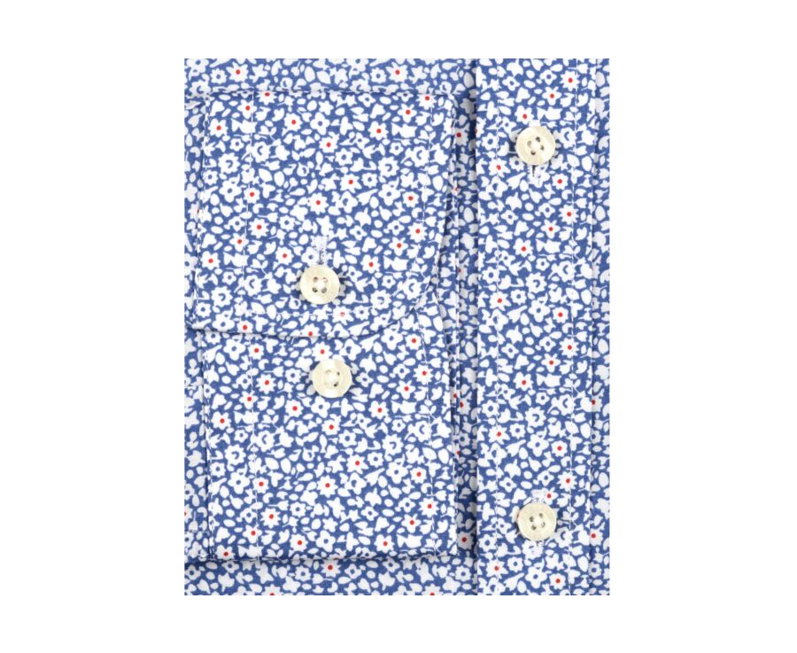 Chemise coton bleue imprimée motifs blancs et rouges - EDALBERT