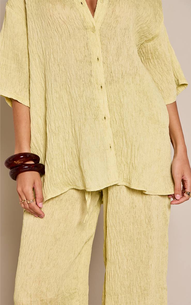 Pale Lime Chemise Oversize À Manches Courtes En Tissu Texturé Tissé Coordonné