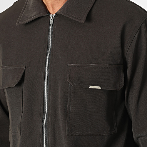 Ensemble Veste Zippée Et Pantalon Cargo Marron Foncé