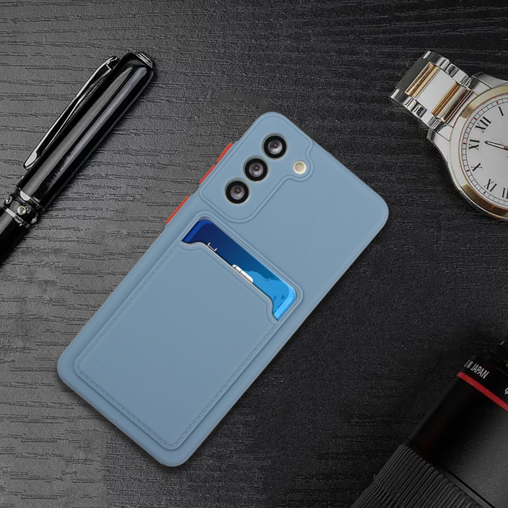 Samsung Galaxy S21 FE 5G Gummi Case Hülle mit Kartenfach - Blau / Orange