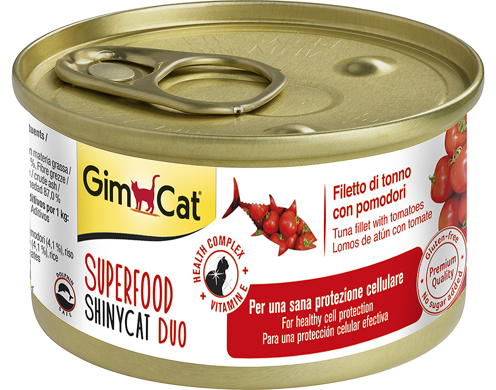 COMIDA HÚMIDA PARA GATO GIMCAT DUO COM ATUM E TOMATE 70G