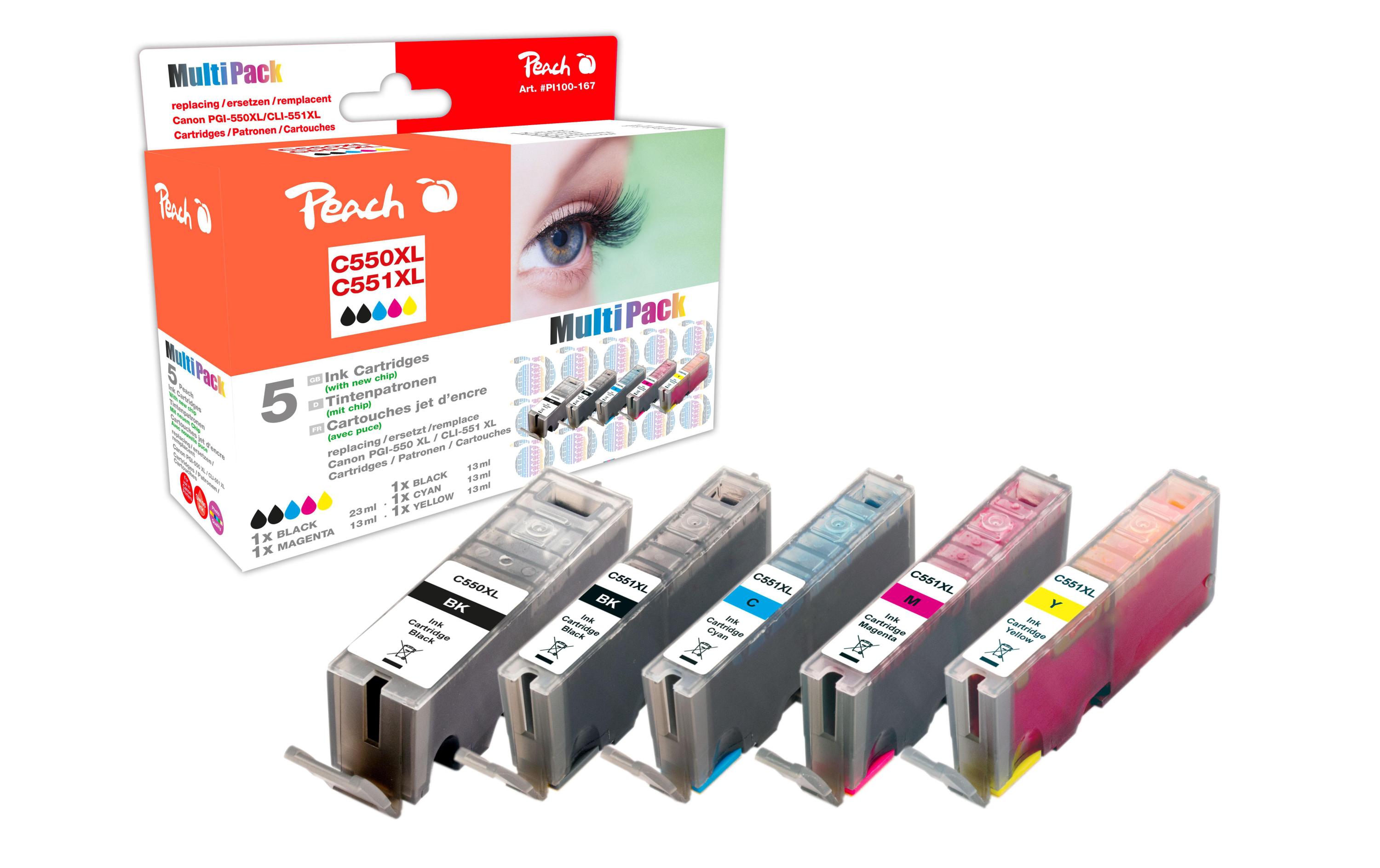 Tintenset Canon PGI-550 / CLI-551 C, M, Y, 2x BKTintenset, farbig, XL-Füllung