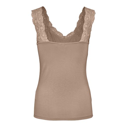 Pieces Barbera Lace Top, Warm Taupe, XS