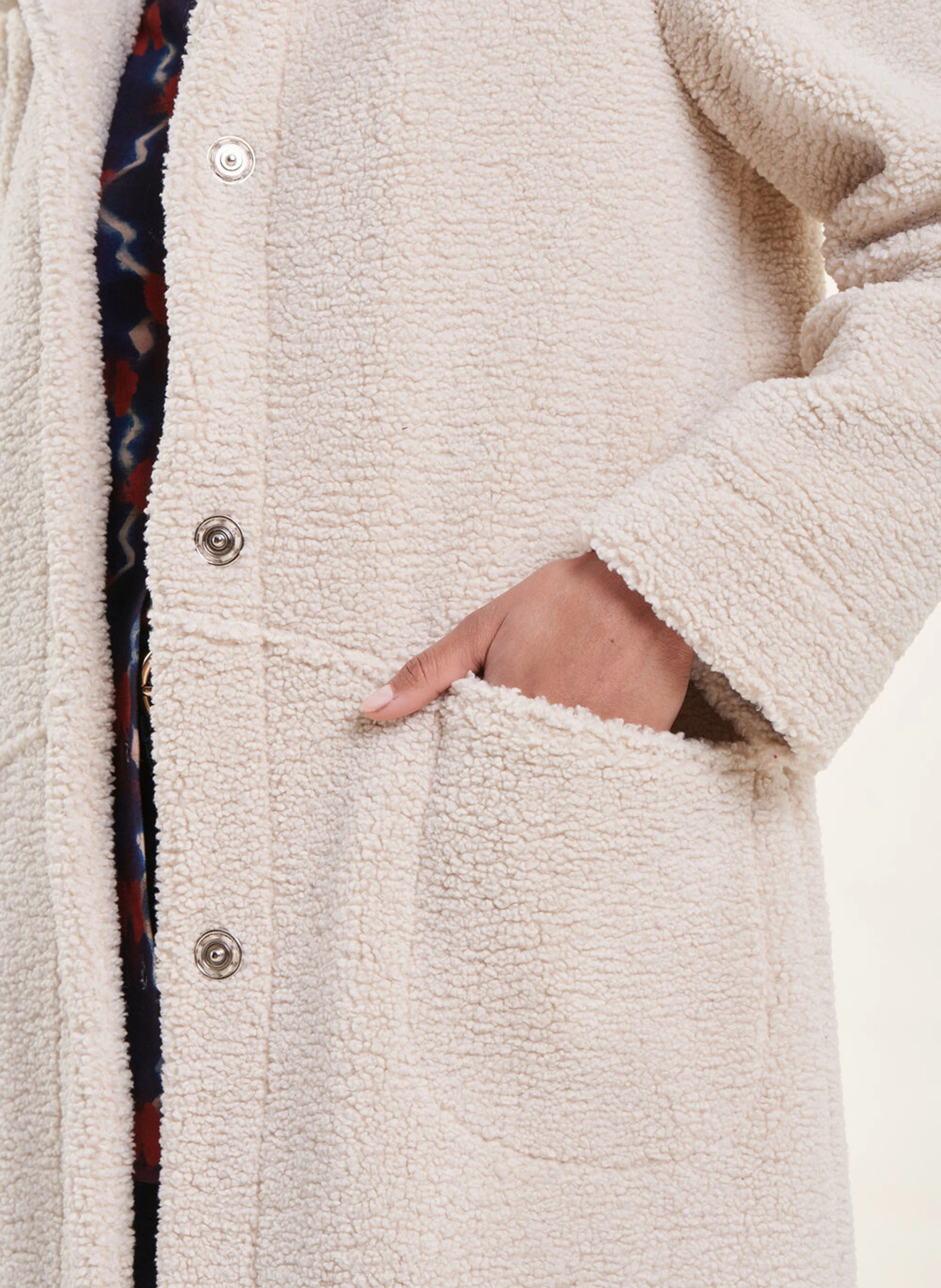 Manteau droit col classique en sherpa | Blanc