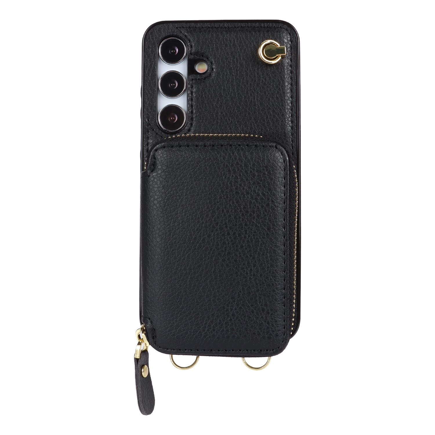 Samsung Galaxy S24 Necklace Leder Schutz Hülle mit Kartenfächer   Handykette (140cm) - Schwarz