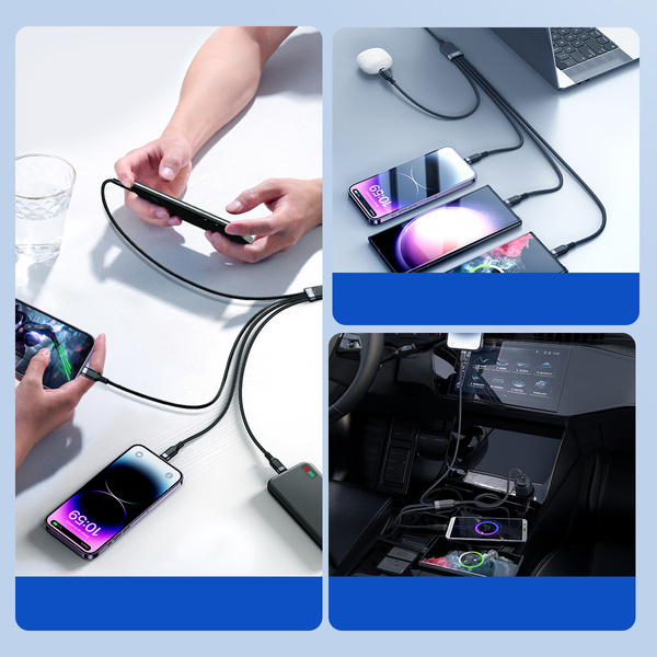 (1.2m) 4in1 USB A auf 2x USB C / Lightning / Micro USB Ladekabel Datenkabel (S-A18) - Schwarz