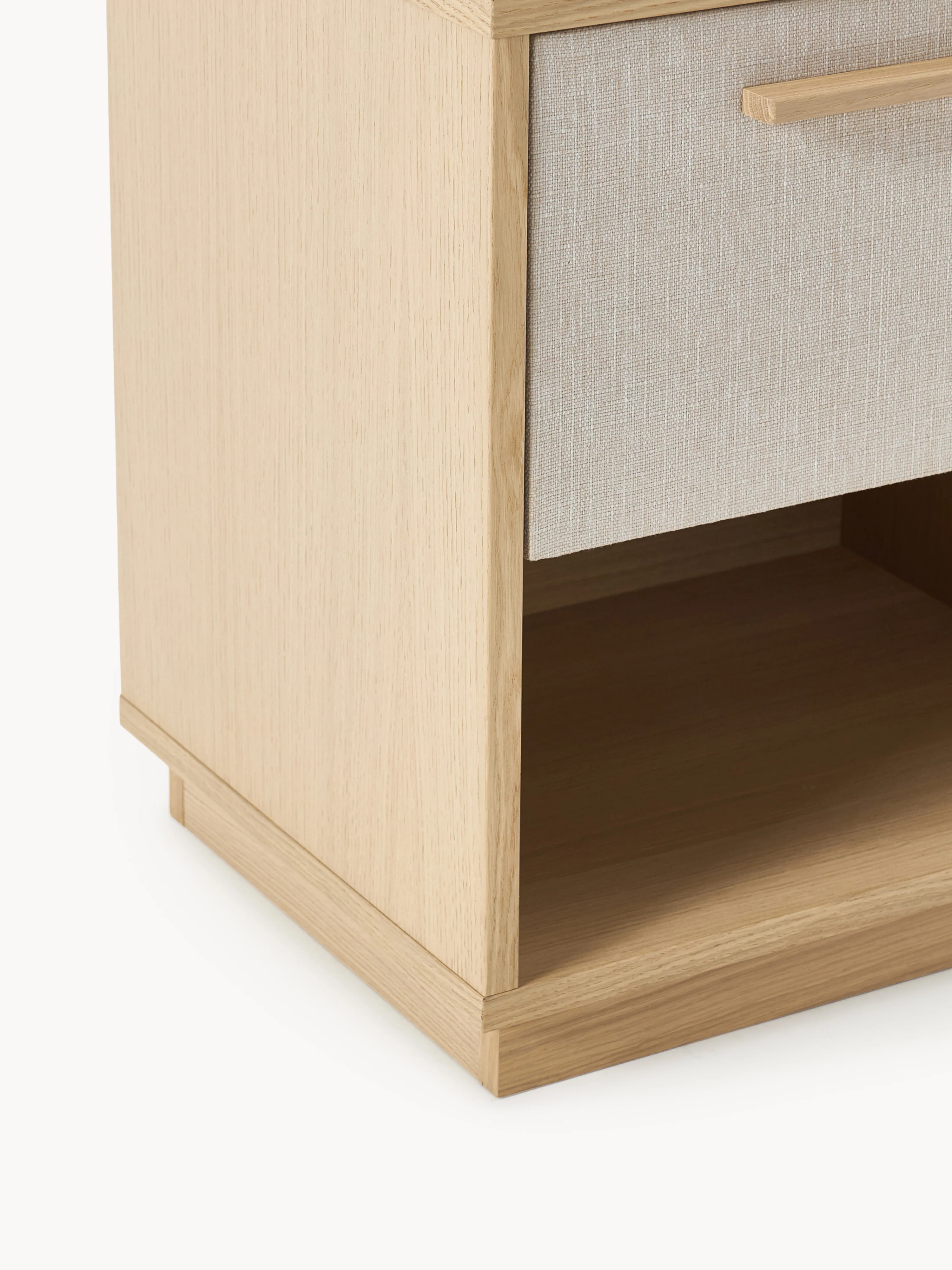 Houten nachtkastje Wisp met gestoffeerde voorkant