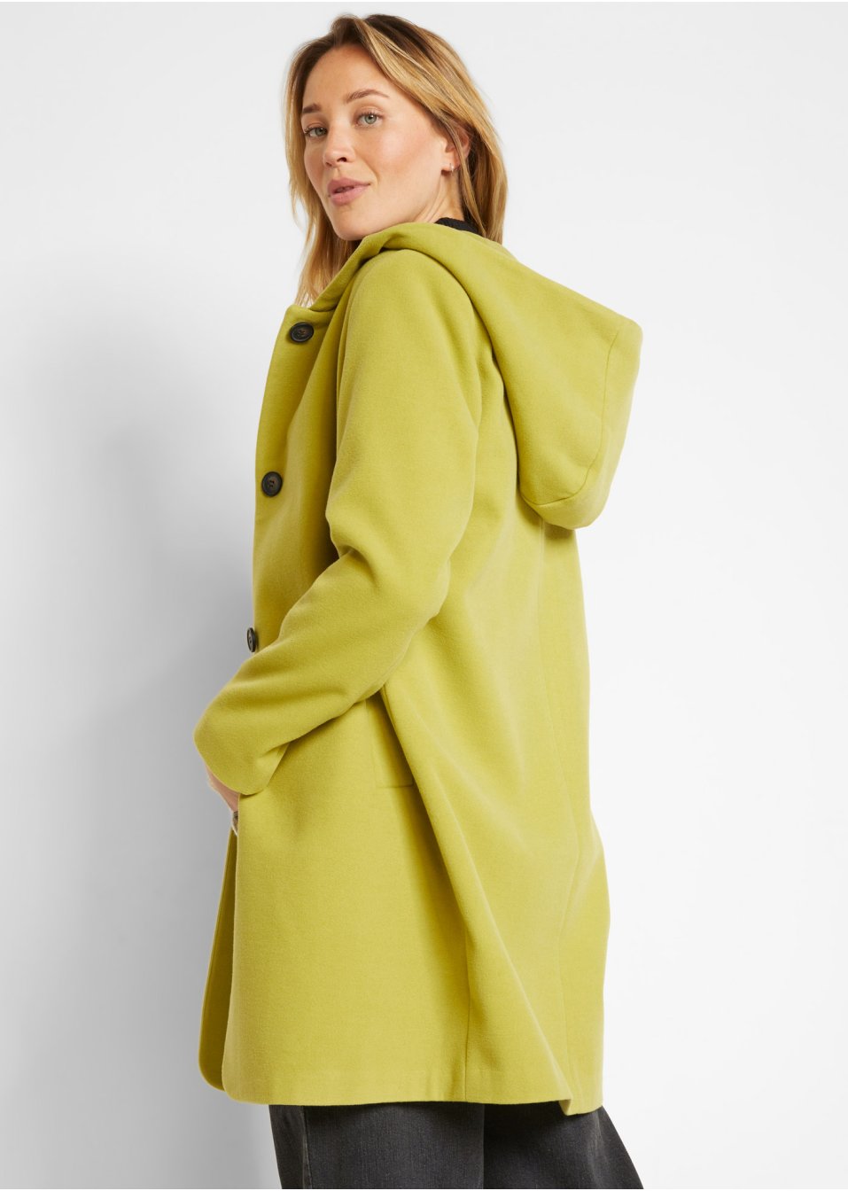 Manteau court imitation laine à capuche