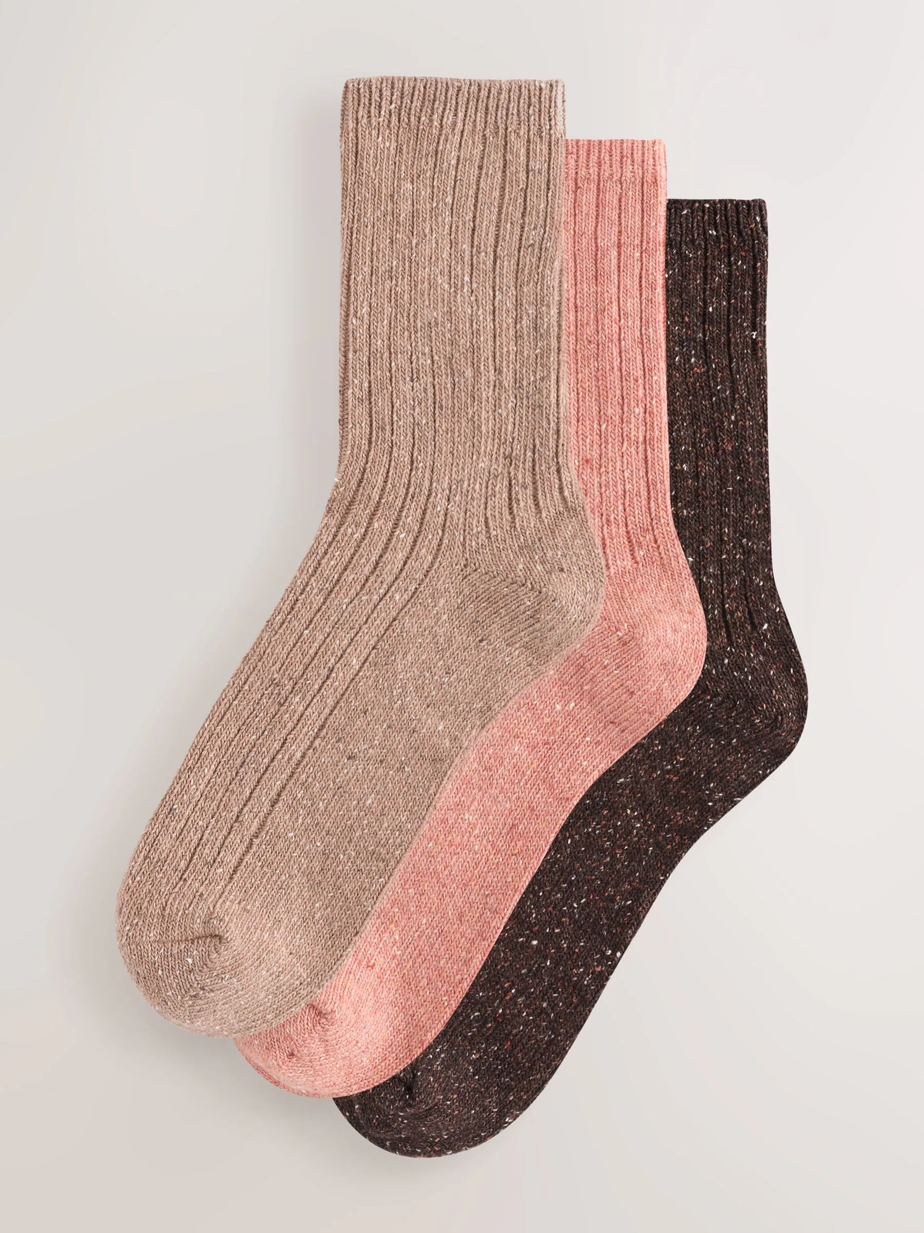 Roze/Naturel/Choco - Thermische enkelsokken van wol-zijdemix verpakking van 3